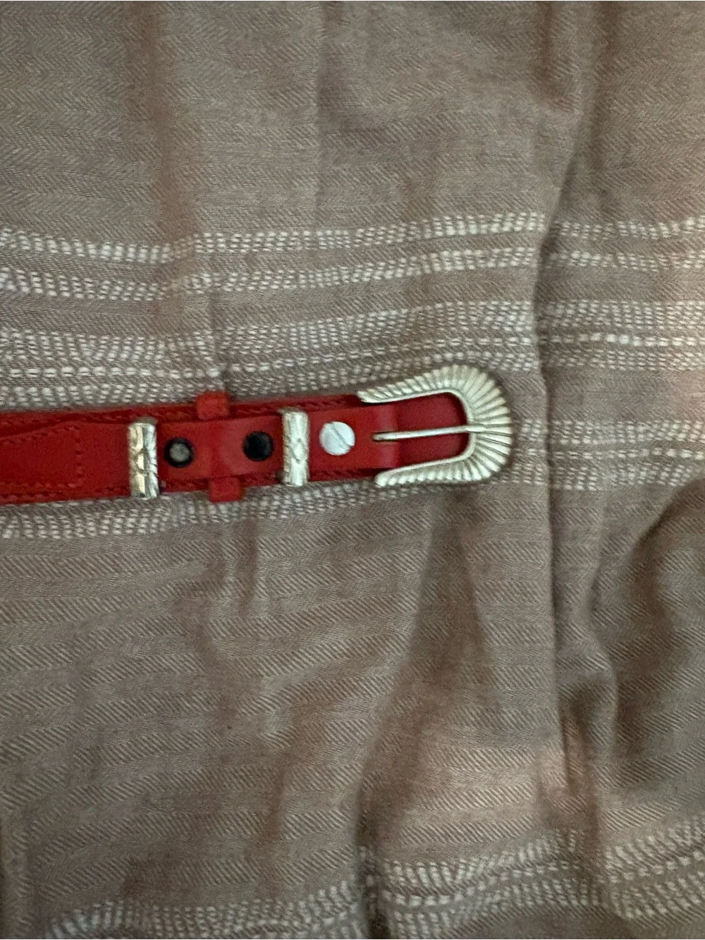Red Western-Style Leather Belt with Silver Buckle